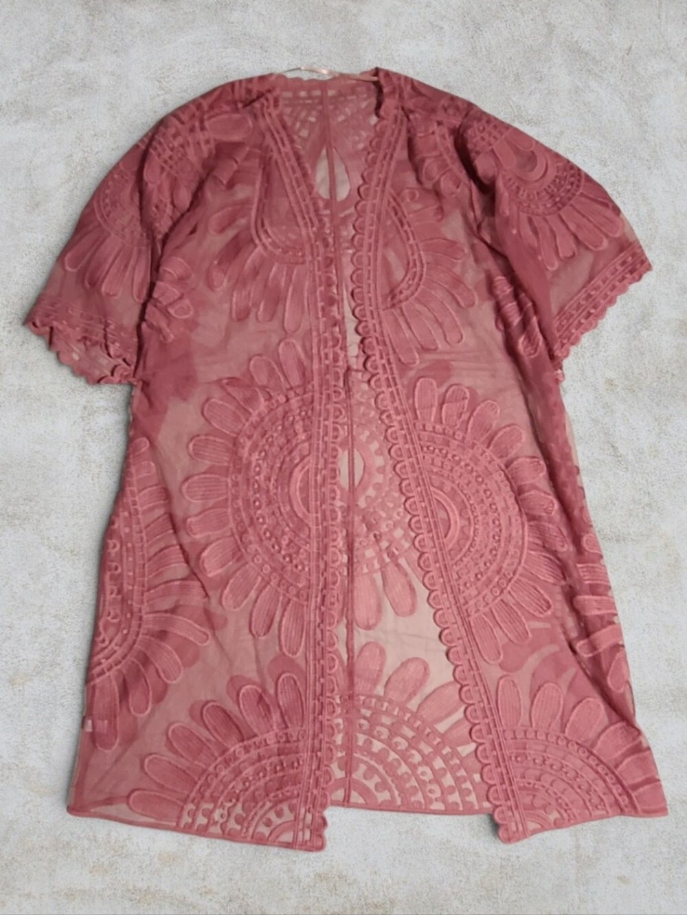 Boho Sheer Lace Kimono Cardigan Terracotta Mauve Whimsigoth Duster One Size